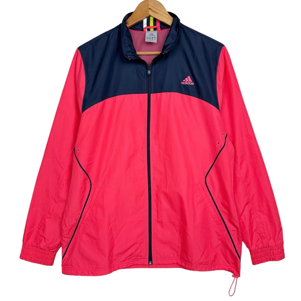 Adidas Lightweight Running Zip Up Swishy Windbreaker Gym Track Jacket Pink Blue - Picture 14 of 14
